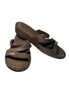 Crocs Patricia Sandals Womens Size 9 Brown Low Wedge Slide